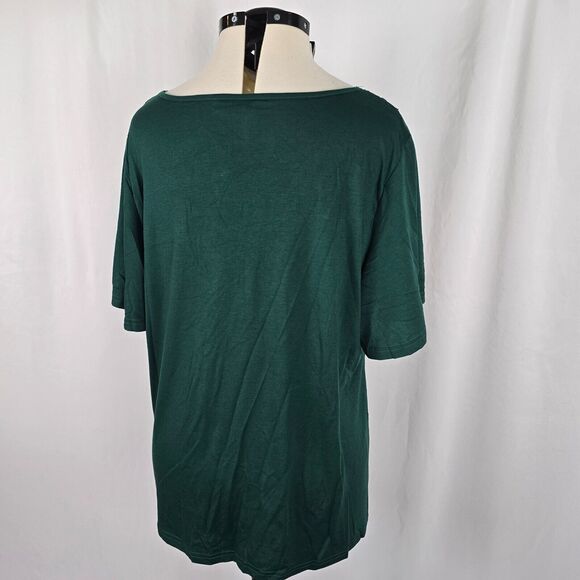 Bloomchic T-Shirt Women's 2X Green Solid Ruffle Short Sleeve Lace V-Neck NWT - Picture 12 of 13